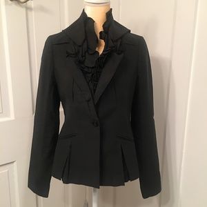 All Saints Black Ruffle Collar Jacket Size 12
